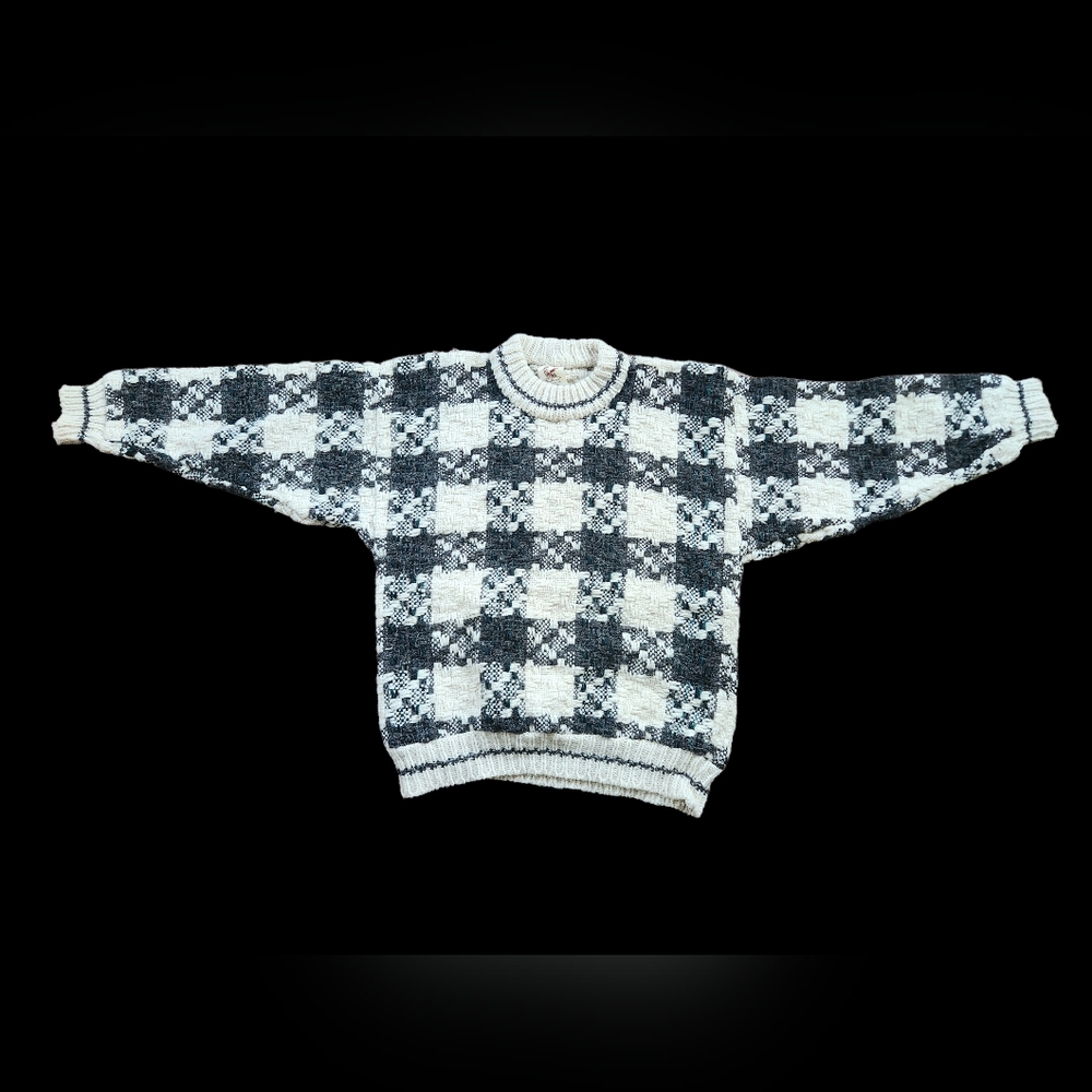 Black and White Checkered Sweater Pure Wool